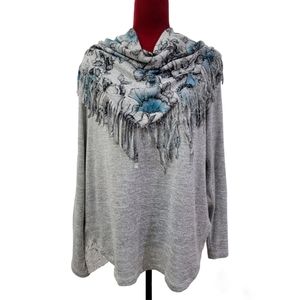 Unity World Wear long-sleeved top with removable scarf with fringes size XL